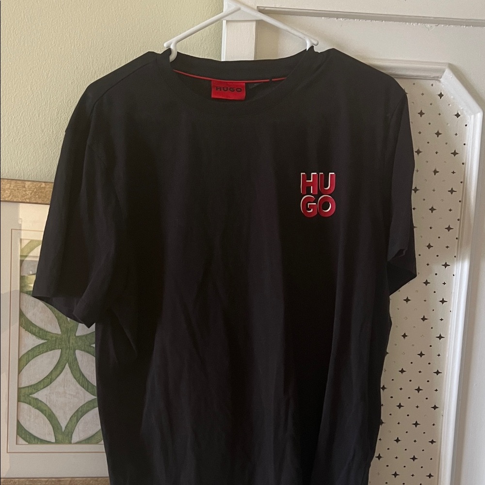HUGO Black Short Sleeve Tee with Red Logo